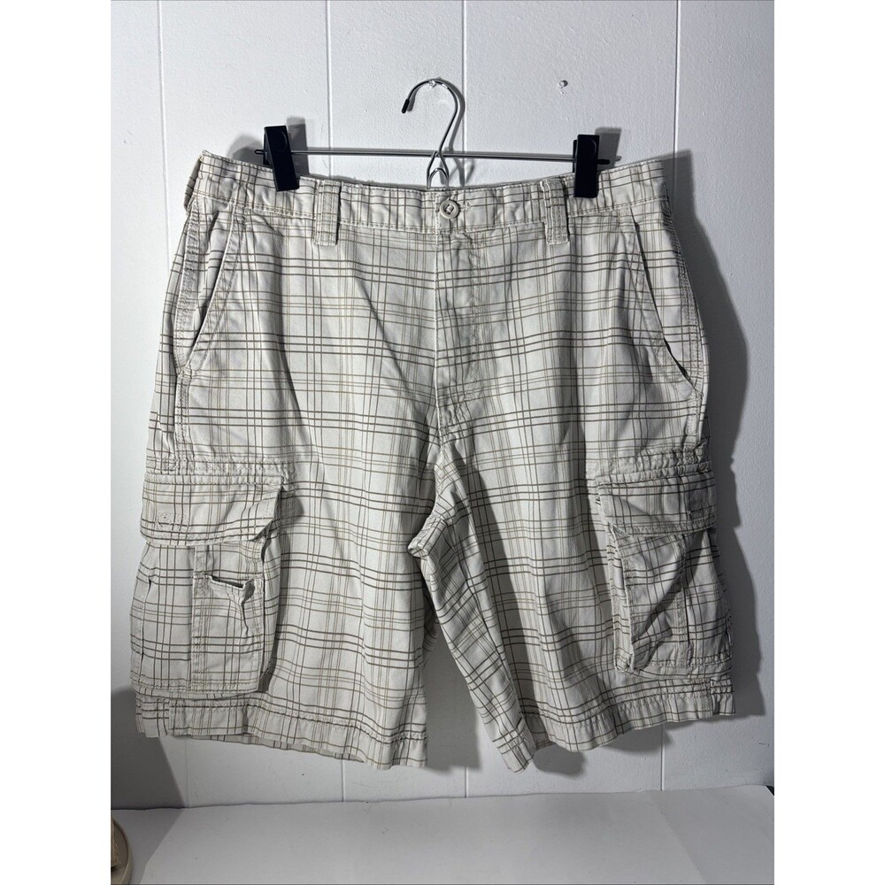 IZOD Cargo Plaid Shorts Mens 34W Brown White Gorpcore Casual Utility